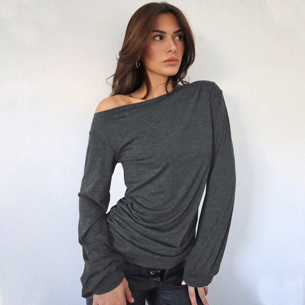 Chemise à manches longues décontractée pour femmes, à épaules dénudées, avec des détails de volants élégants Levoire