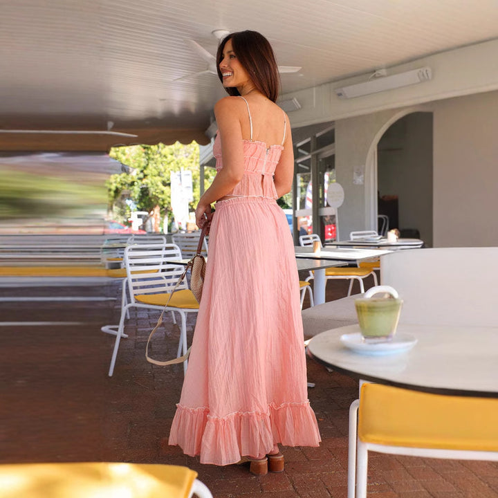 Robe Maxi Aérée pour Femmes avec Détails Volants et Encolure Ajustable Levoire