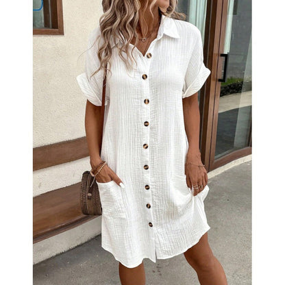 Levoire | Robe en lin à encolure en V avec boutons en coton Blanc