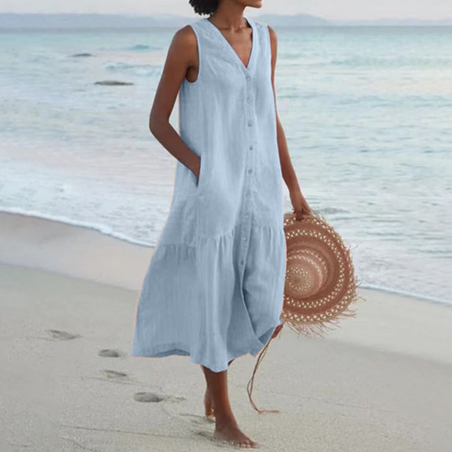 Levoire | Robe D'Été Confortable Avec Poches Bleu clair