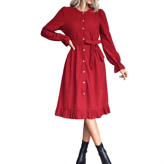 Robe portefeuille à manches longues pour femmes avec détails en boutons et silhouette ajustée Levoire