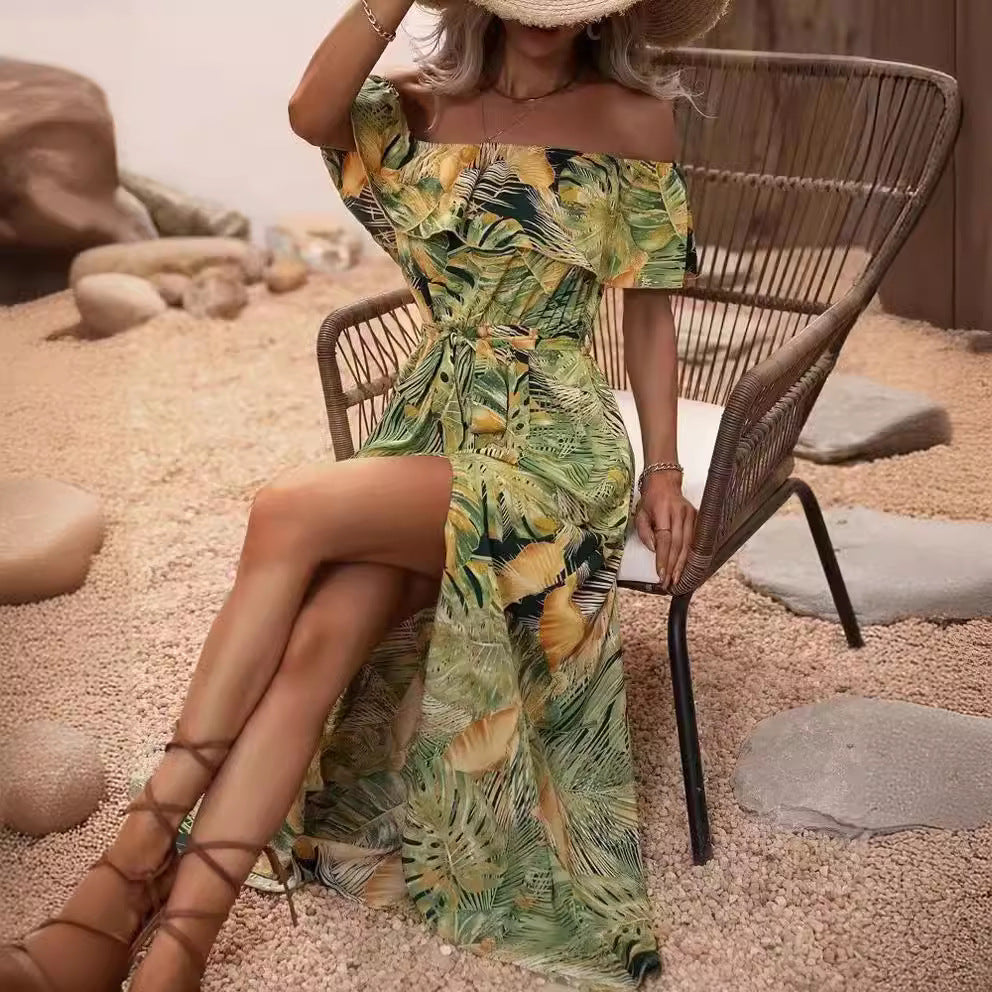 Robe maxi femme avec design épaules dénudées et fente profonde Levoire