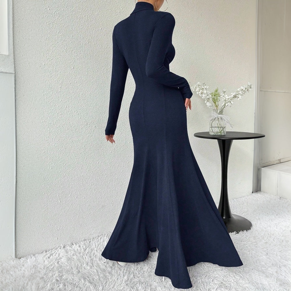 Robe maxi élégante pour femme à manches longues avec col haut et ourlet évasé Levoire