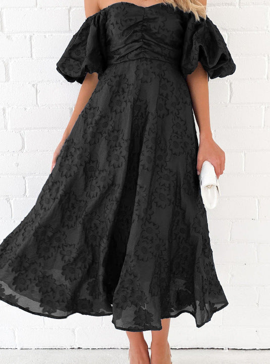 Robe Midi Femme avec Manches Bouffantes et Design Floral Levoire