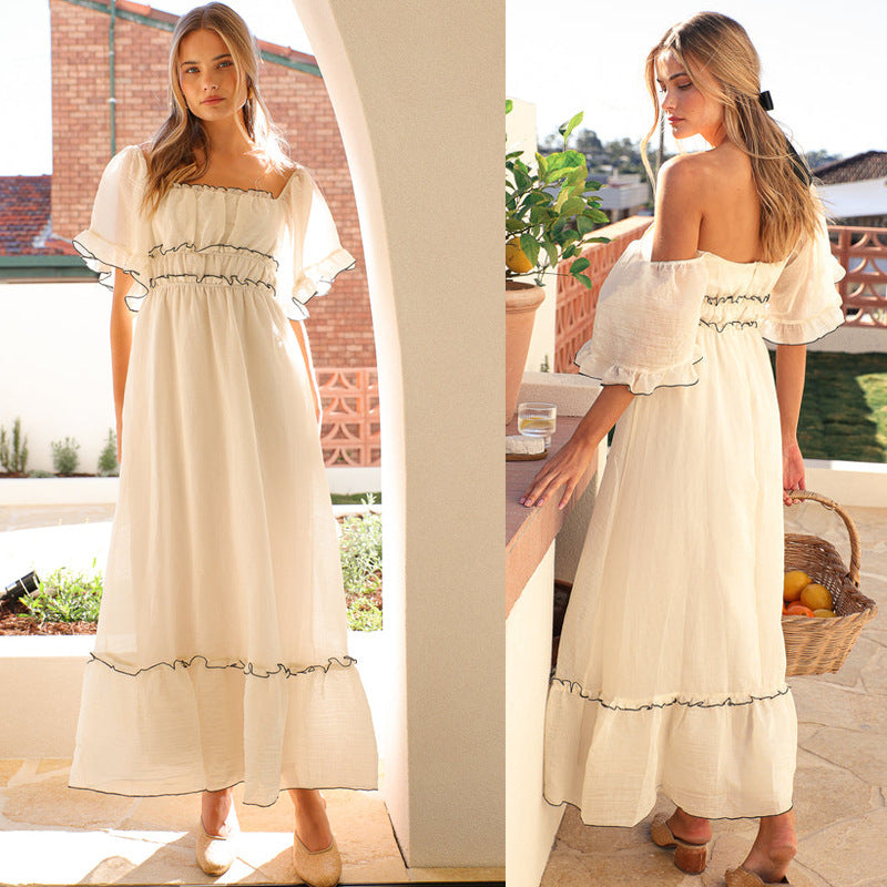 Robe maxi pour femmes avec détails en volants et taille élastique Levoire