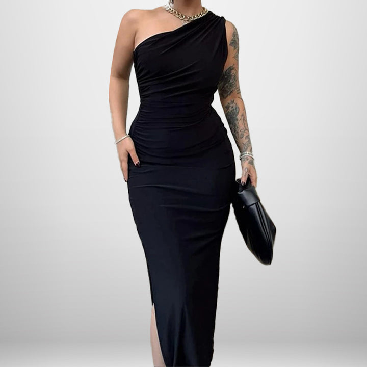 Robe enveloppante élégante pour femme avec design asymétrique et fente haute Levoire