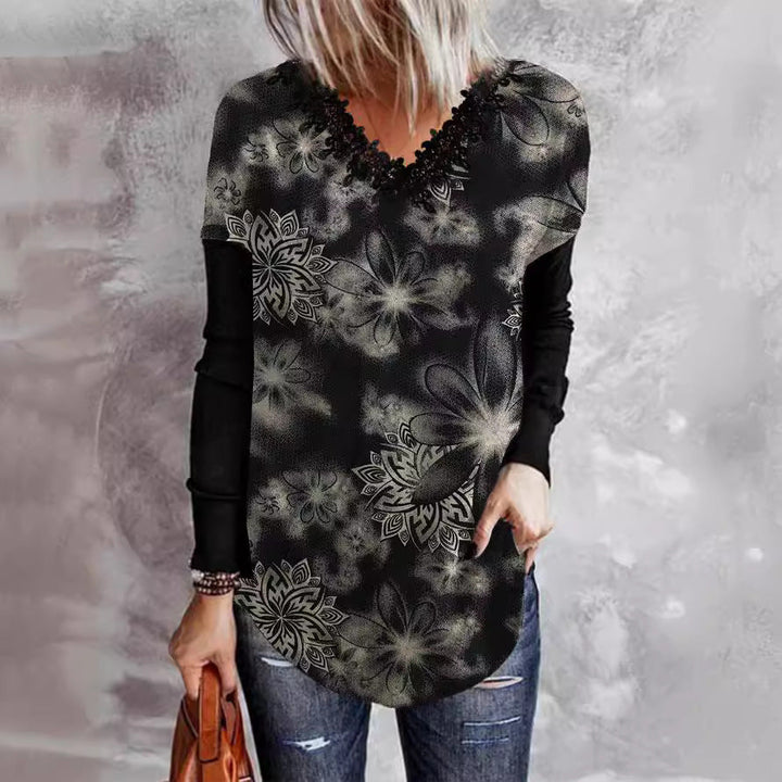 Levoire | T-shirt Raglan à Manches Longues Imprimé Élégant Col V