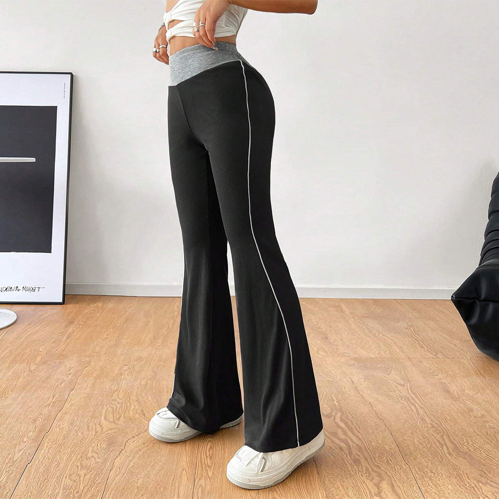 Pantalon évasé sportif pour femmes avec taille haute et inserts latéraux contrastés Levoire