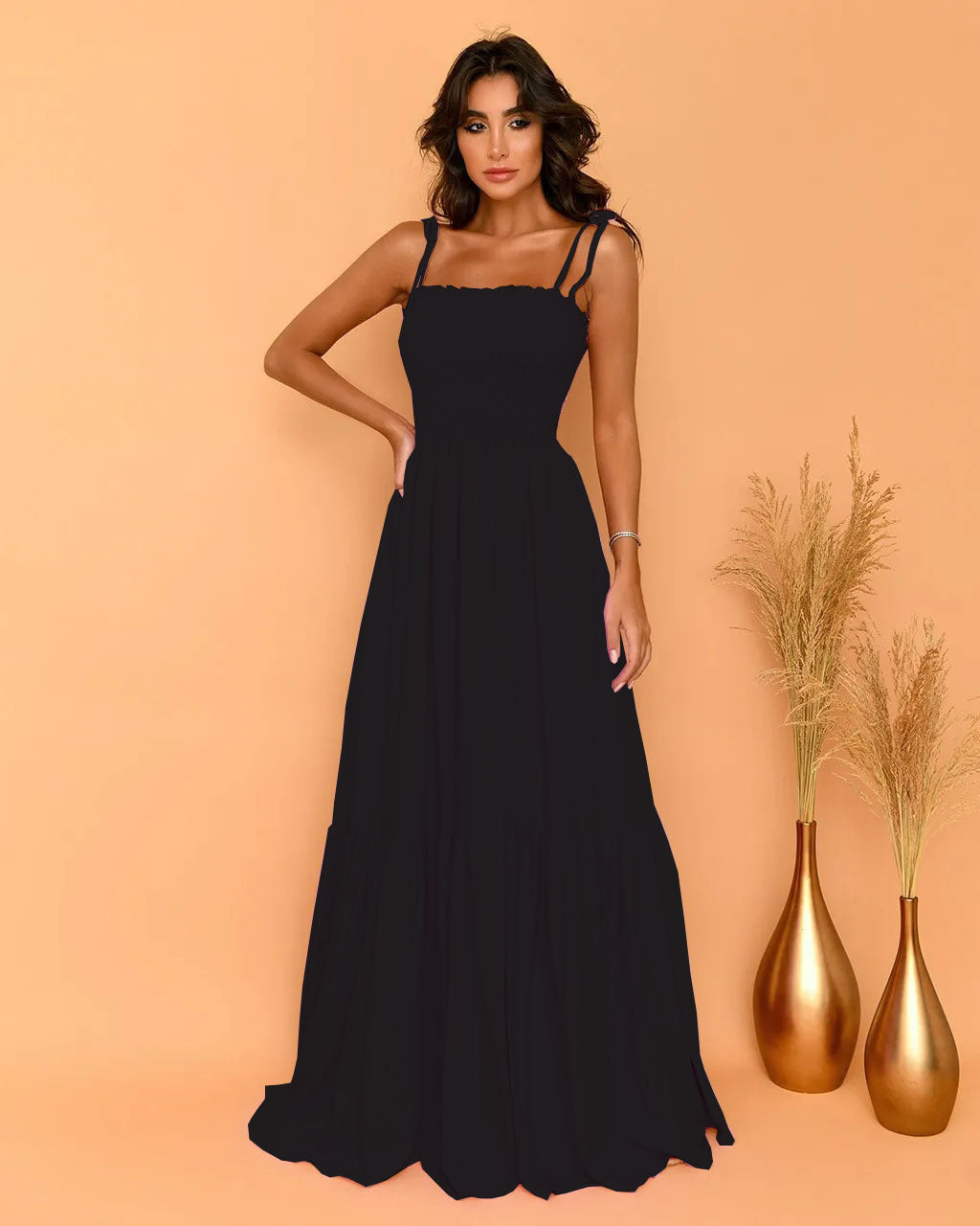 Robe maxi pour femme avec corsage élastique et nœud ludique Levoire