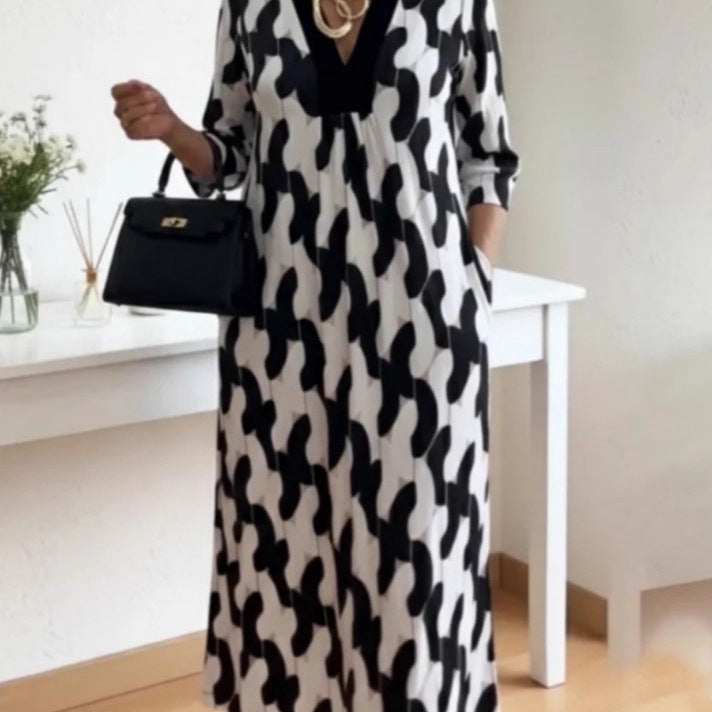 Robe maxi décontractée pour femmes avec un élégant col en V et des poches latérales pratiques Levoire