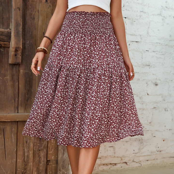 Jupe midi pour femmes avec taille élastique et motif floral Levoire