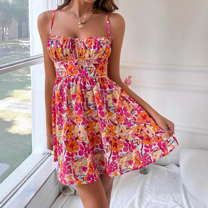 Robe mini d'été pour femmes avec design floral et taille élastique Levoire