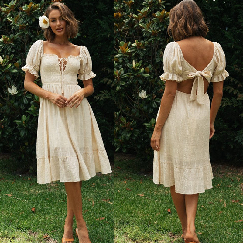 Robe de fête de mariage pour femme avec des manches bouffantes et un lacet Levoire