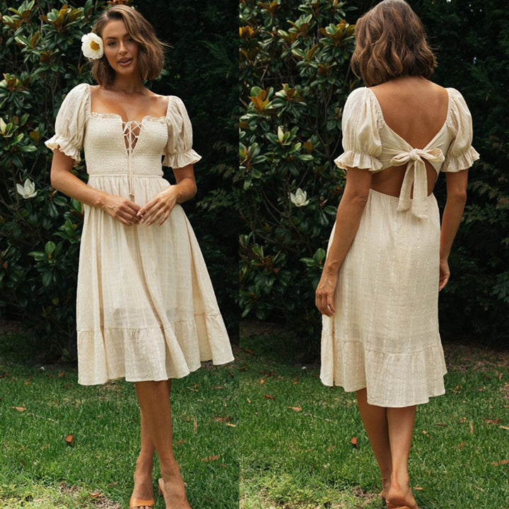 Robe de fête de mariage pour femme avec des manches bouffantes et un lacet Levoire