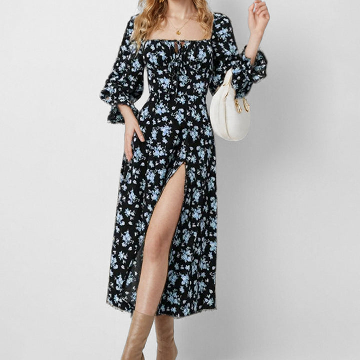 Robe midi pour femmes avec un design floral ludique et une fente haute Levoire