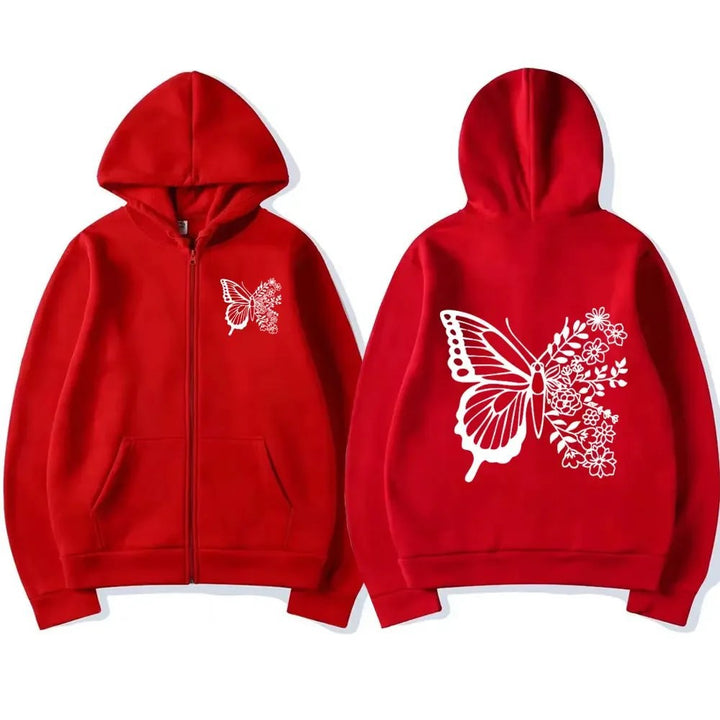 Haut à capuche pour femmes avec motif de papillon floral et poche kangourou pratique Levoire
