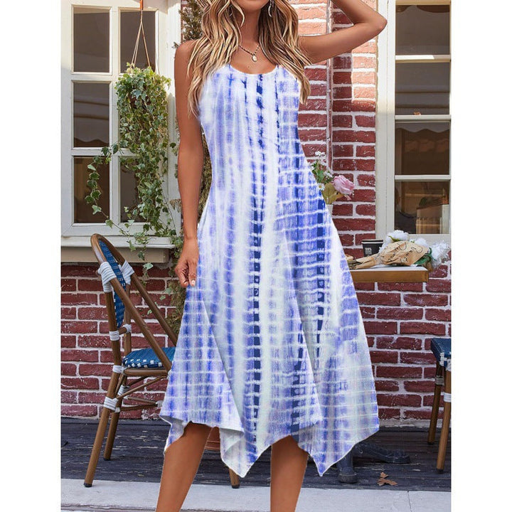 Levoire | Chic Fashion Imprimé Sans Manches Robe À Ourlet Irregular Rayé Bleu