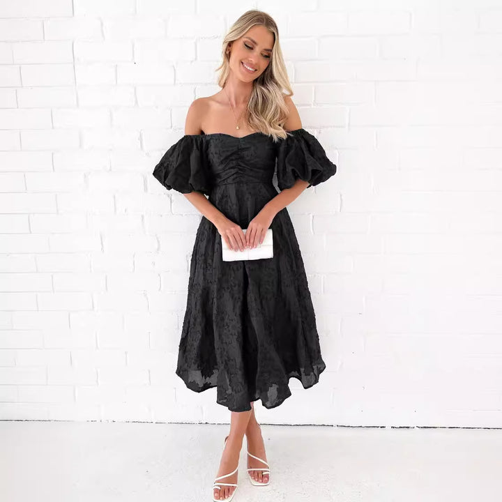 Robe Midi Femme avec Manches Bouffantes et Design Floral Levoire