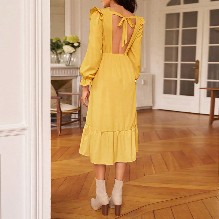 Robe midi pour femme avec un élégant design volant et une fente latérale Levoire