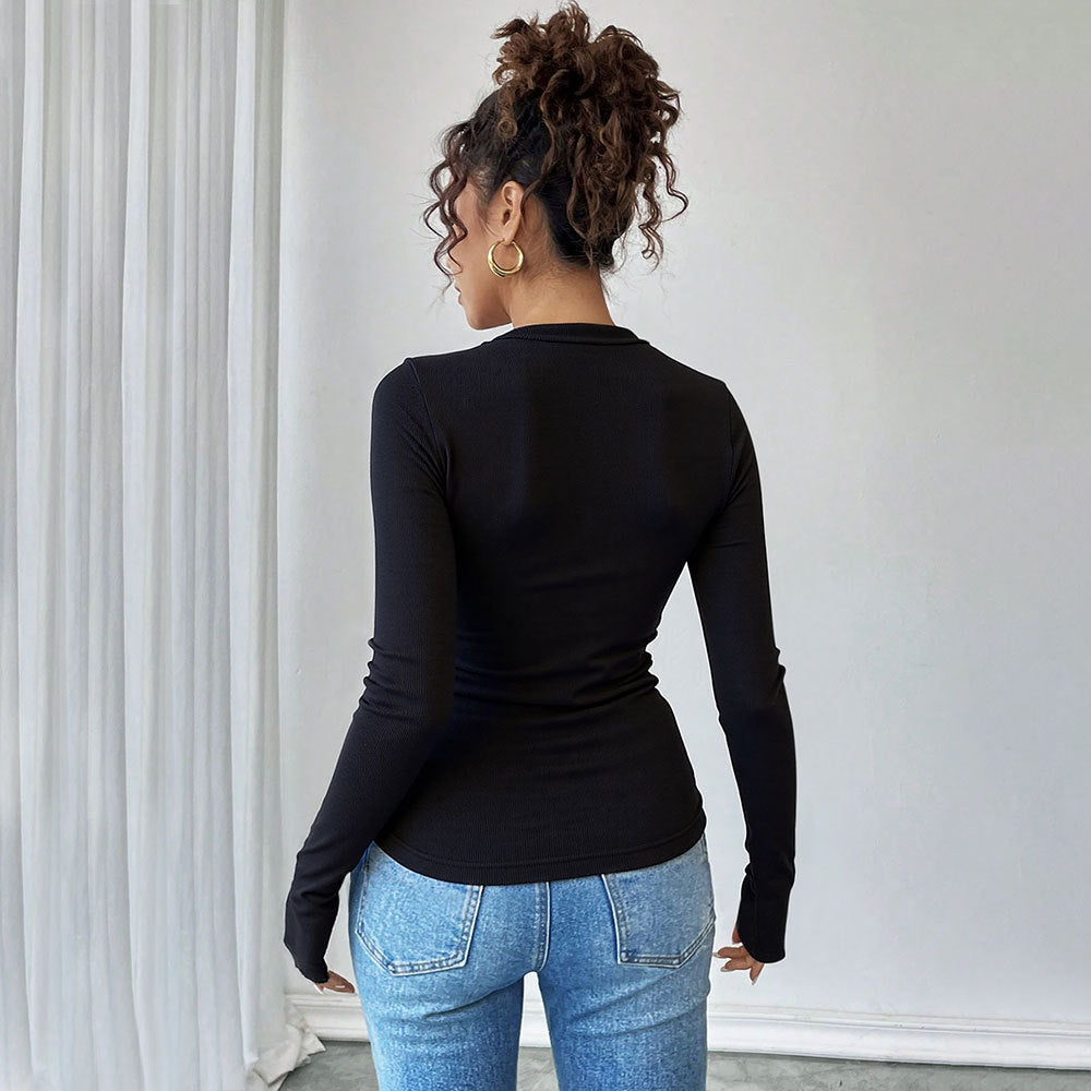Chemise à manches longues pour femmes avec design asymétrique à découpes et détails de bague à la mode Levoire