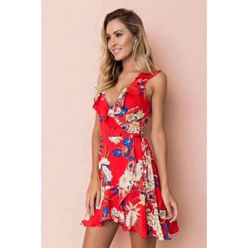 Robe mini femme avec encolure à volants floraux et silhouette ajustée Levoire