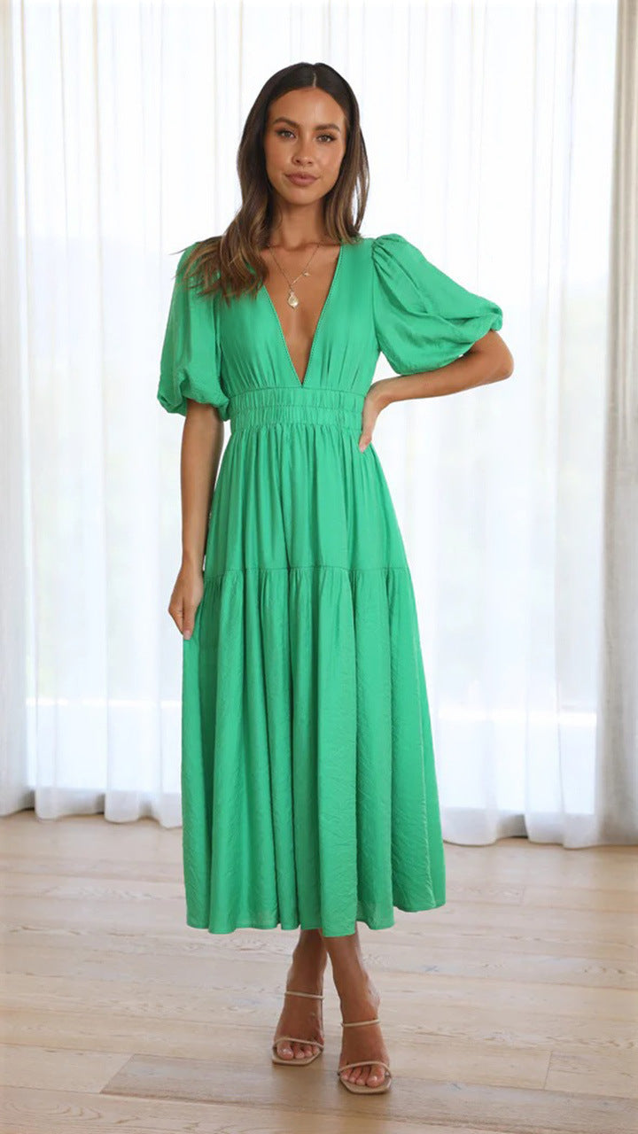 Levoire | Robe Avec Décolleté En V Et Manches Bouffantes Vert