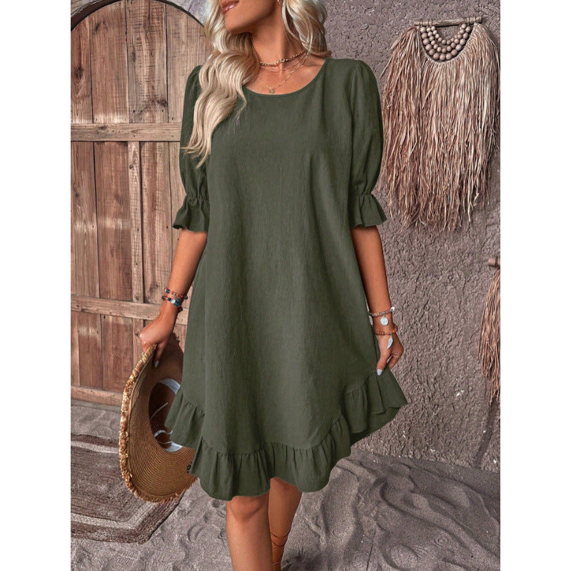 Levoire | Swing ¾-manches Encolure ronde Robe claire Vert kaki