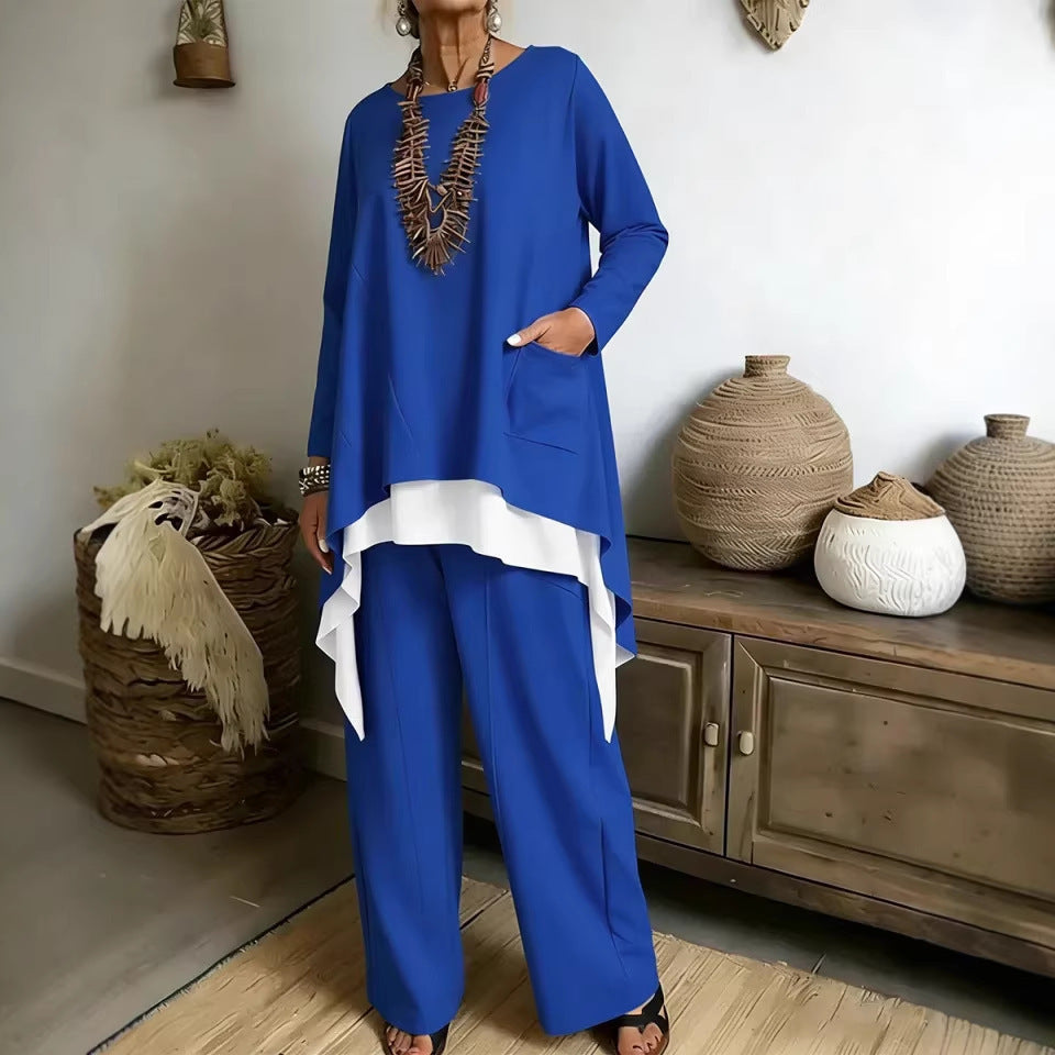 Ensemble décontracté pour femmes composé d'un haut asymétrique et de pantalons larges Levoire
