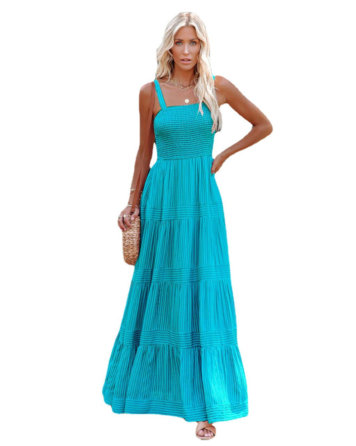 Robe maxi longue pour femme, légèrement évasée, avec fronces et bretelles spaghetti Levoire