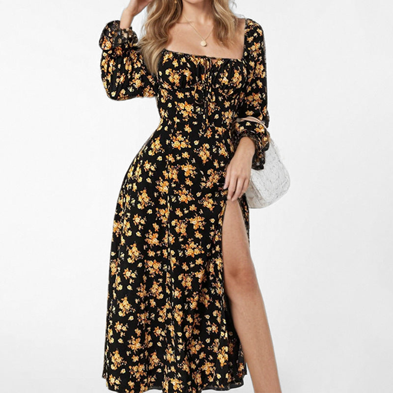 Robe midi pour femmes avec un design floral ludique et une fente haute Levoire