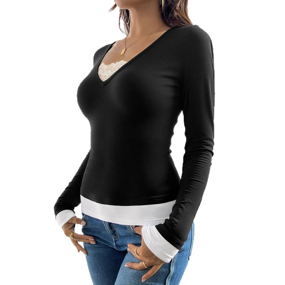 Chemise à manches longues pour femmes avec col en V et sous-vêtement tendance Levoire