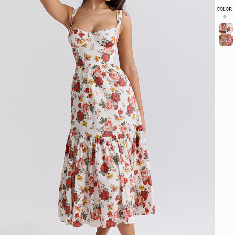 Robe Maxi Femme avec Design Floral et Poches Latérales Levoire