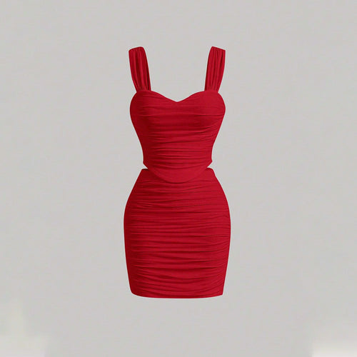 Robe mini moulante pour femme avec des détails volants et un décolleté en cœur profond Levoire