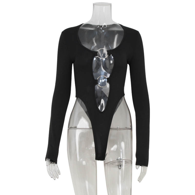 Levoire | Combinaison sexy avec anneaux en métal Noir