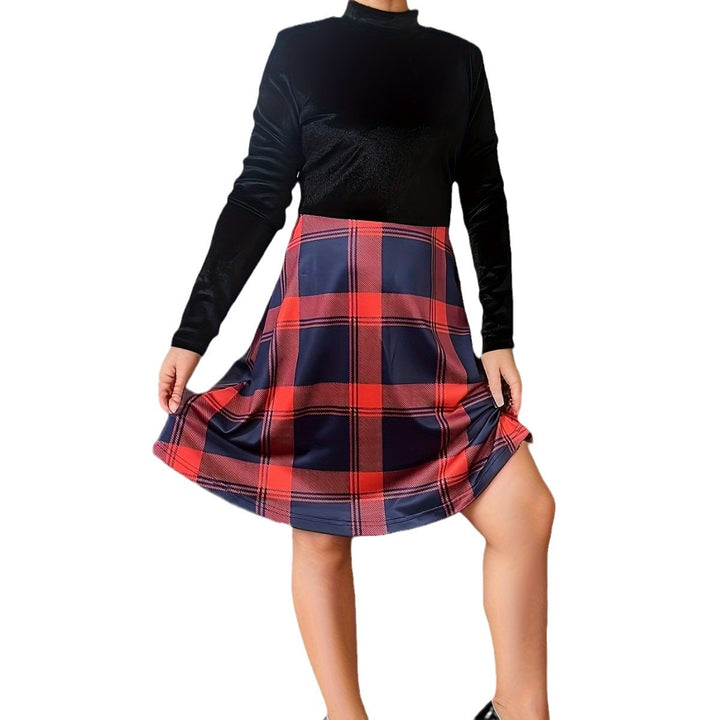 Robe femme à col haut à motif à carreaux avec jupe fluide Levoire