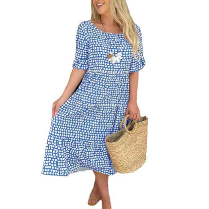 Levoire | Robe imprimée été col rond-robe imprimée