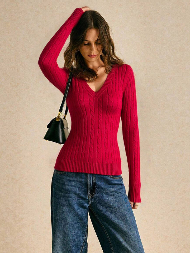 Pull en tricot pour femmes avec décolleté en V et motif en côtes Levoire