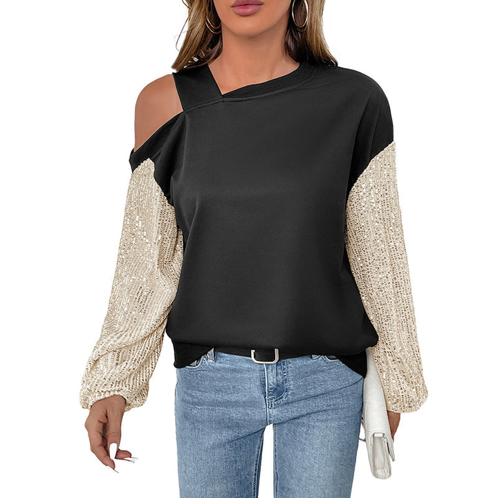 Pull féminin dénudé des épaules avec des manches en sequins glamour Levoire