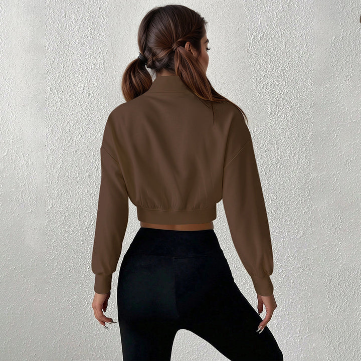 Sweatshirt court pour femmes avec fermeture éclair haute et en matériau doux Levoire