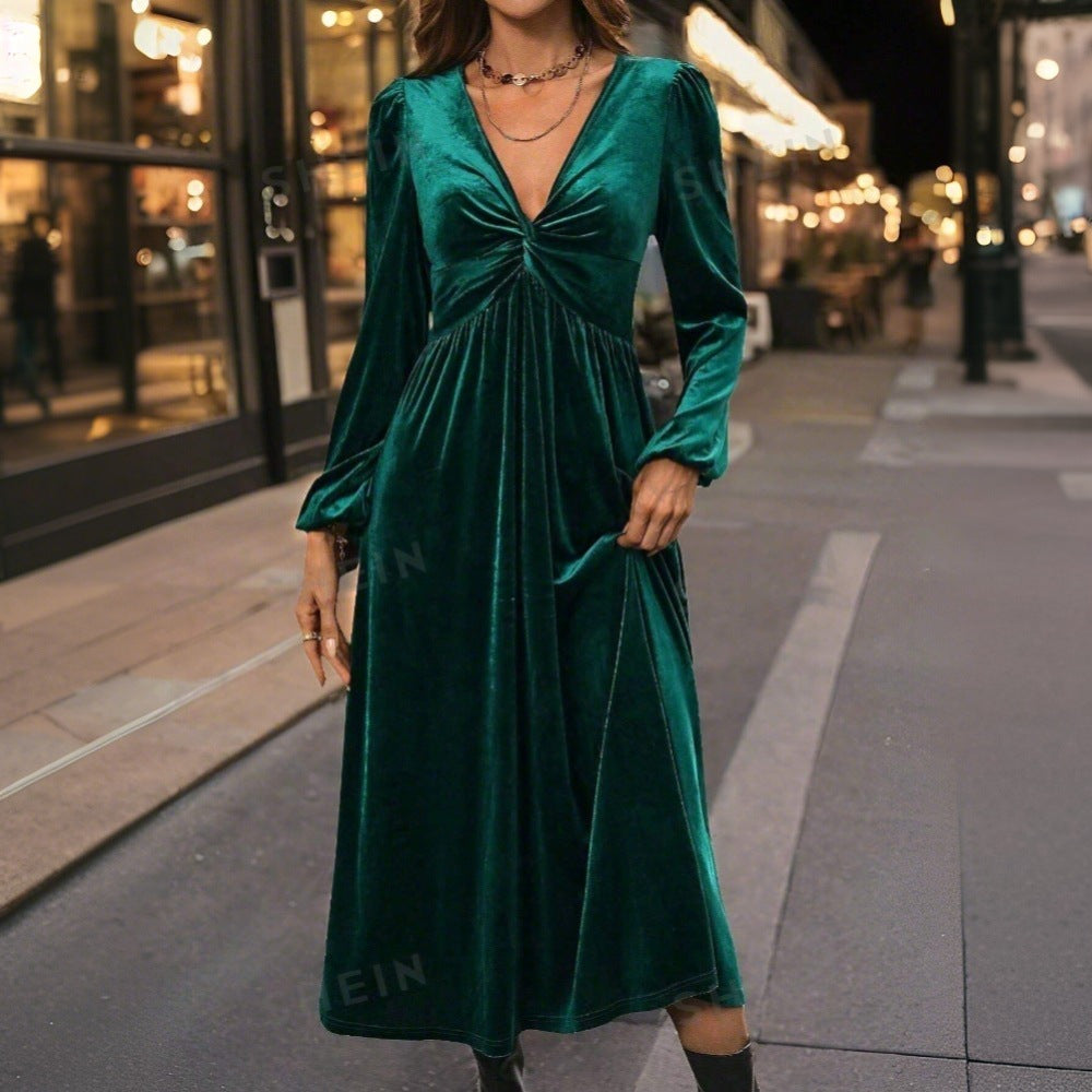 Robe midi en velours pour femme avec design élégant à enrouler et décolleté profond en V Levoire