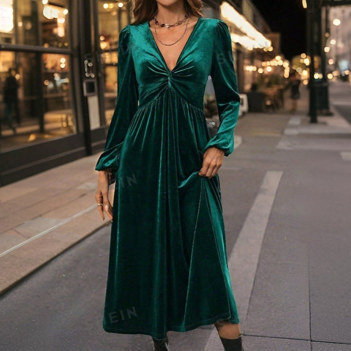 Robe midi en velours pour femme avec design élégant à enrouler et décolleté profond en V Levoire