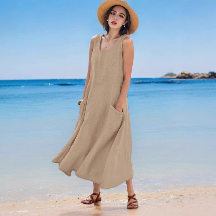 Levoire | Robe en lin Sac d'été Sans manches Col rond Robe