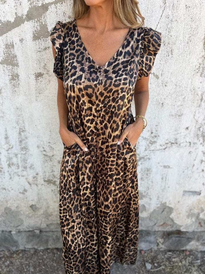 Levoire | Combinaison à manches flutter en motif léopard print printemps pour femmes tendance Leopardi motif Marron