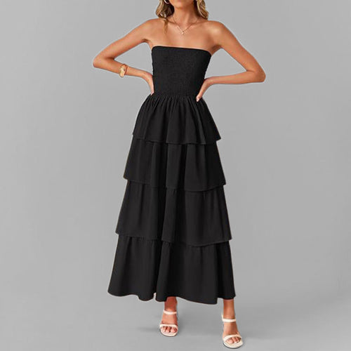 Robe maxi femme avec design à épaule dénudée et jupe volumineuse à volants Levoire