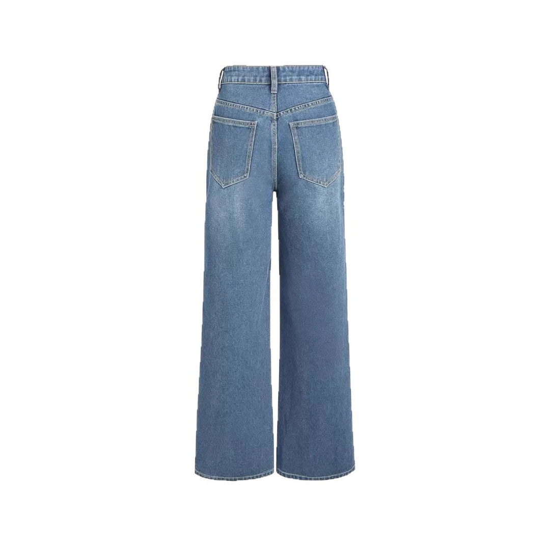 Pantalons en denim coupe large pour femmes avec taille haute et poches classiques Levoire