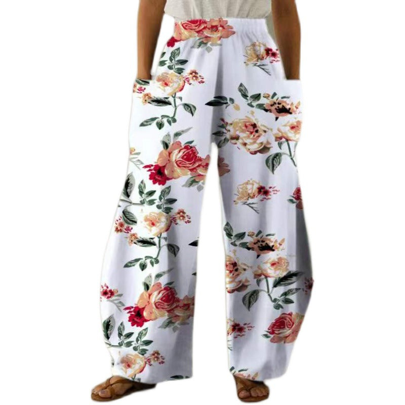 Pantalons fleuris amples pour femmes avec poches et taille élastique Levoire
