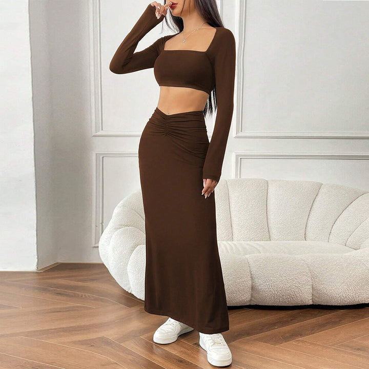 Ensemble de tee-shirt court et de jupe maxi à volants pour femmes Levoire