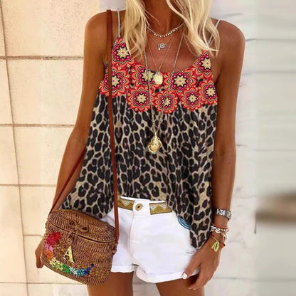 Levoire | Trendik Populaire Fleur Léopard Imprimé Spaghetti-Top