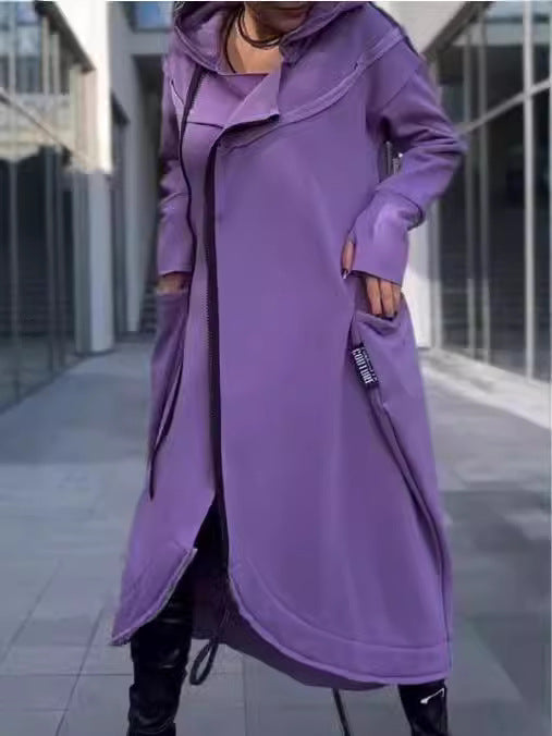 Manteau à capuche élégant pour femmes avec poches et coupe asymétrique Levoire