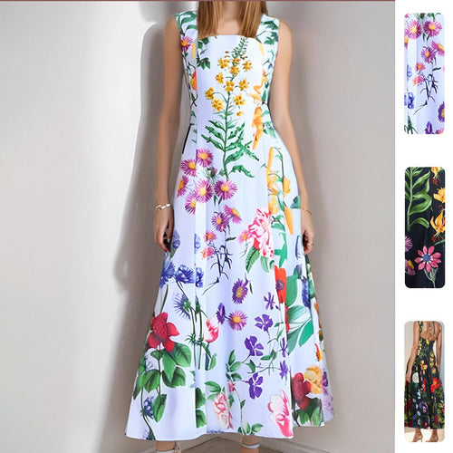 Robe maxi embellie floral pour femmes avec encolure carrée et jupe fluide Levoire